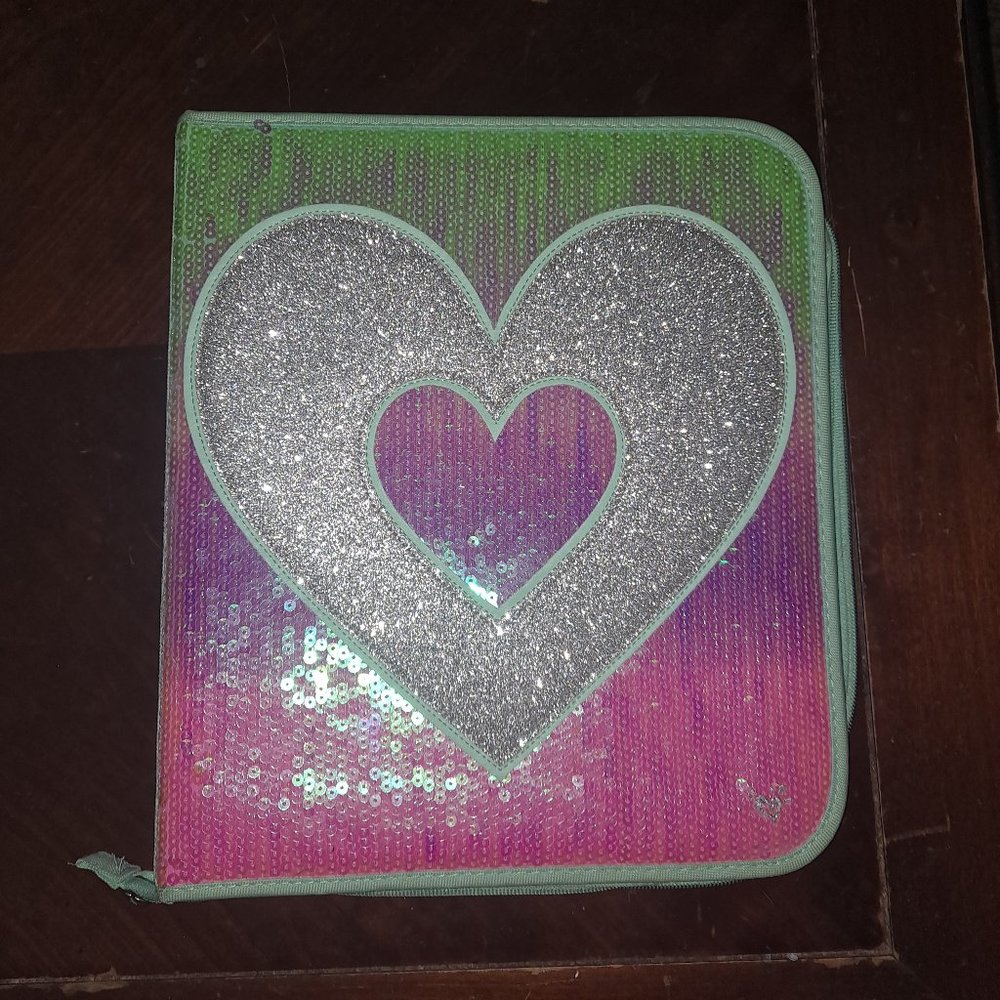 Justice sequin heart binder